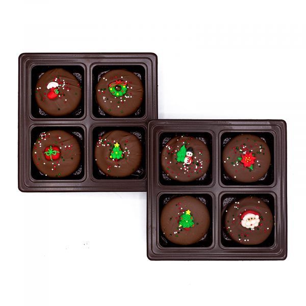 Image of 4 pc Chocolate-covered Christmas Oreos, perfect for spreading holiday cheer