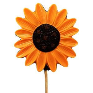 orange chocolate candy lollipop shaped like a sunflower