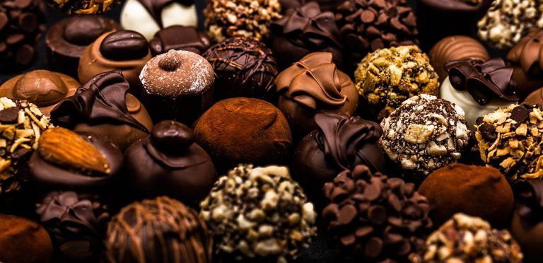 closeup assorted chocolate truffles